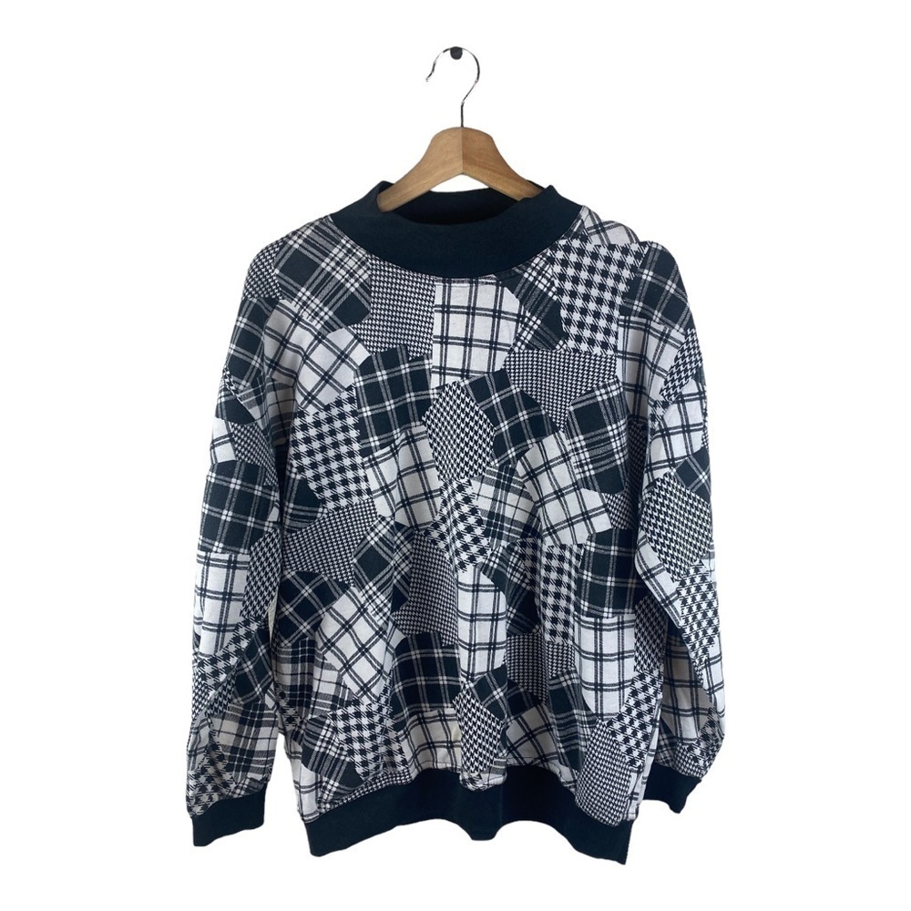 Vintage Patchwork Mock Neck Sweatshirt Size Large